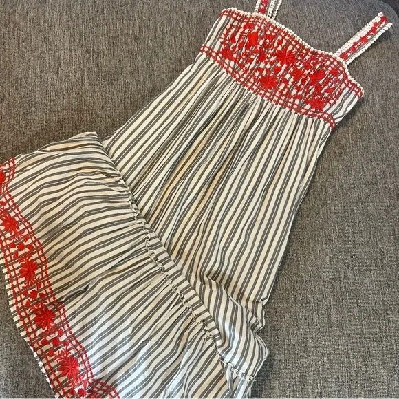 Kate Spade Broome Street Red Floral Embroidered Stripe Tiered Midi Dress S - Picture 2 of 12